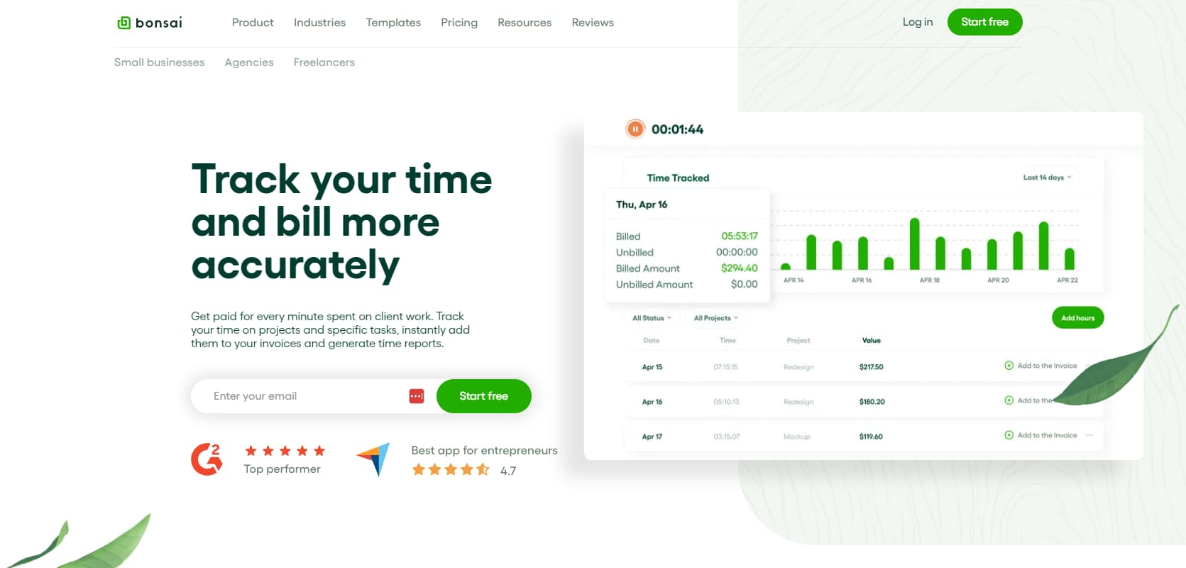 Bonsai - TimeTracking page