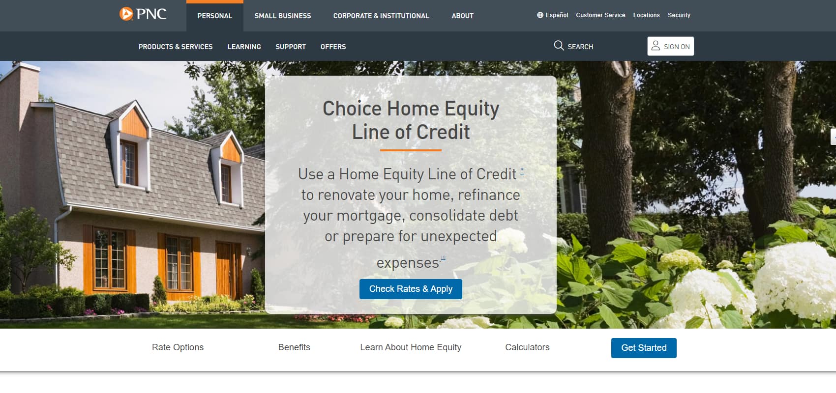 PNC HELOCs page