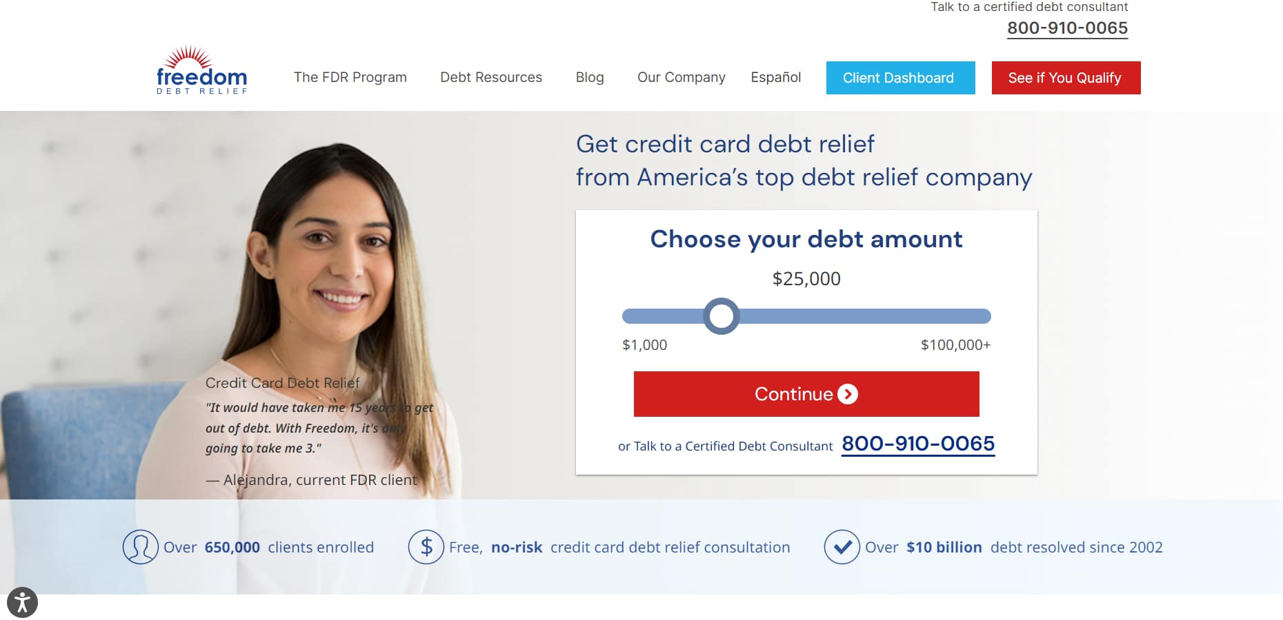 Freedom Debt Relief homepage