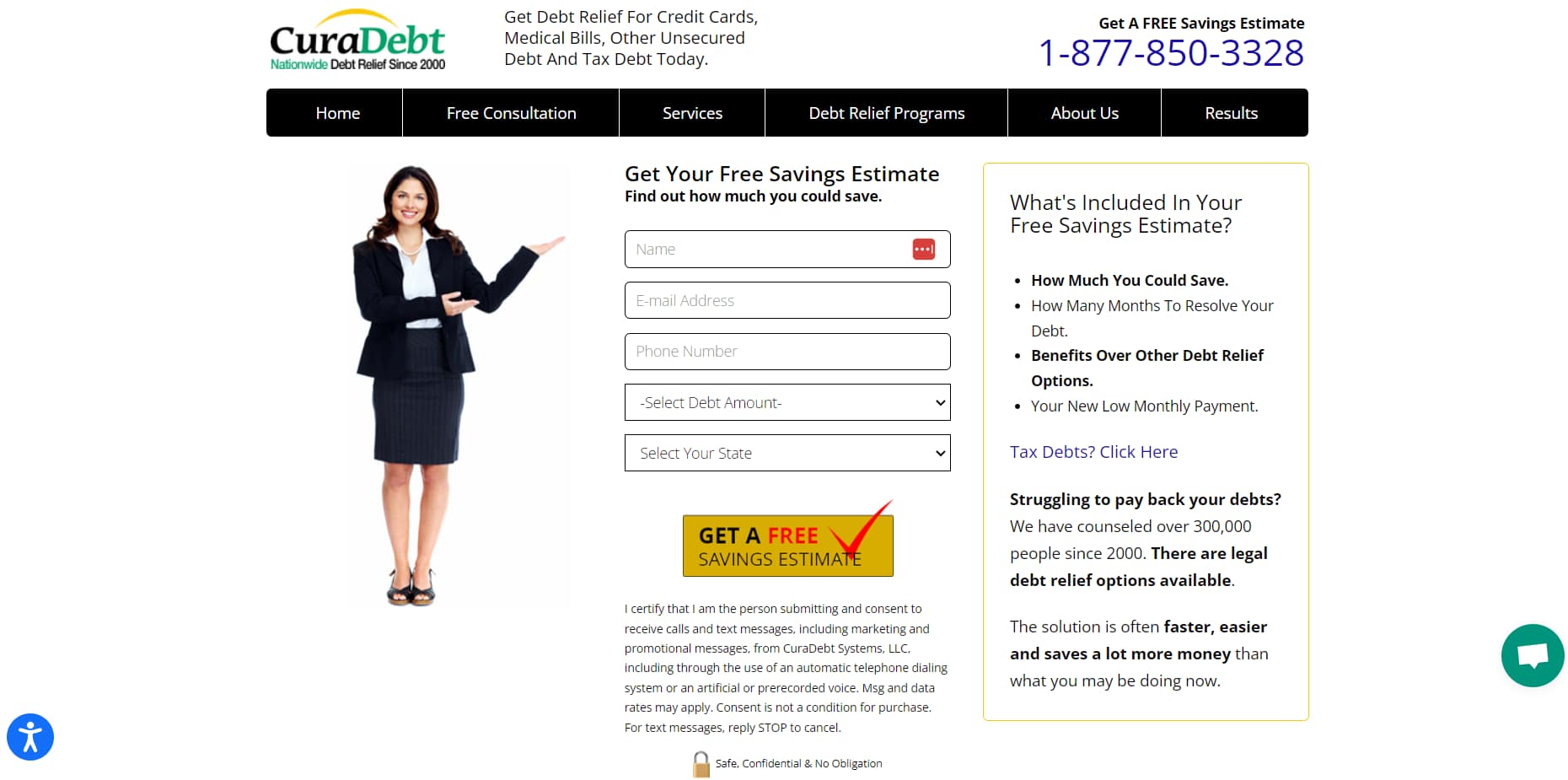 CuraDebt homepage