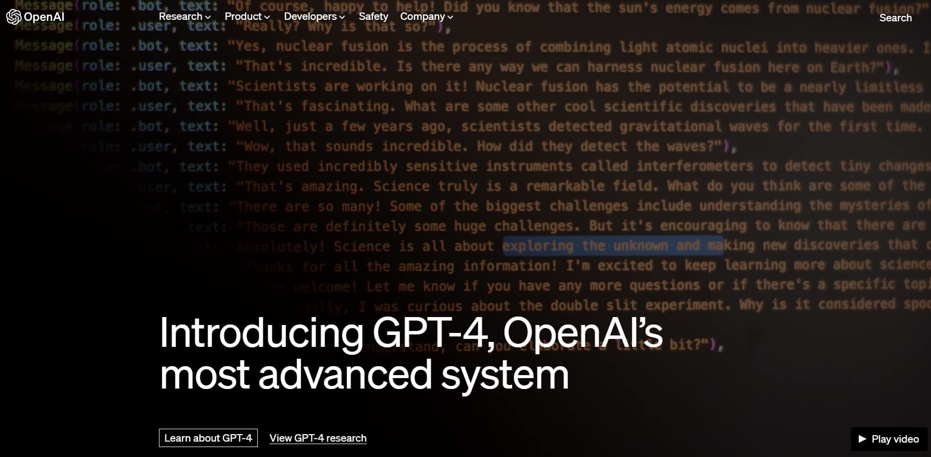 OpenAi homepage
