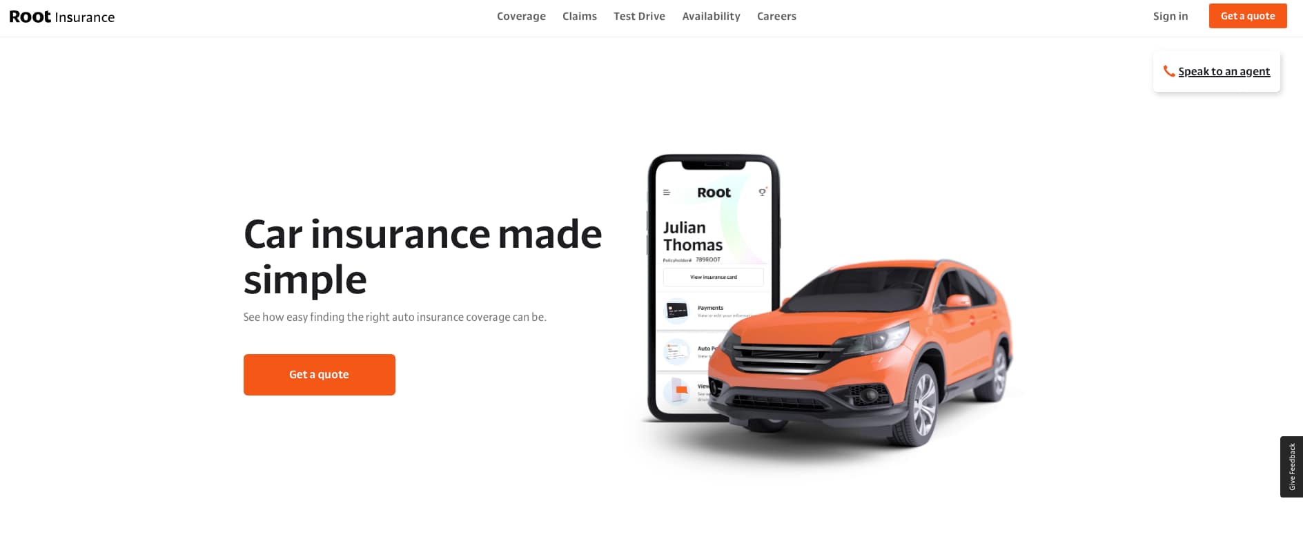 Usage-based Car Insurance: Root Insurance homepage