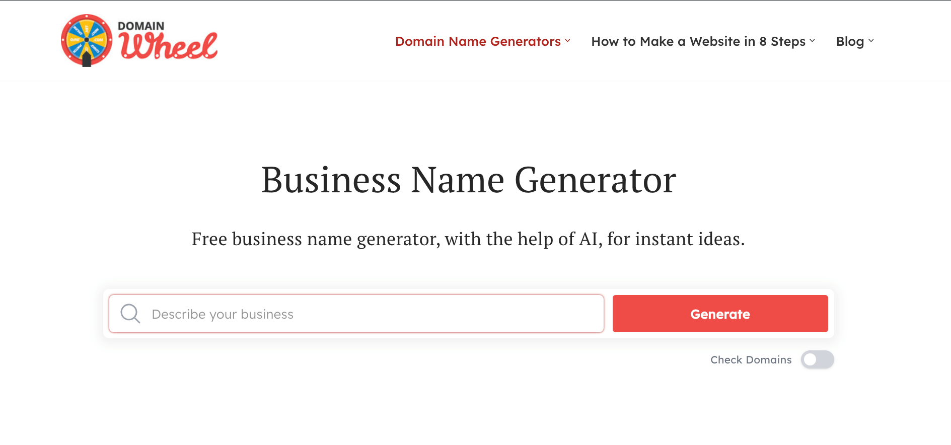 DomainWheel business name generator.