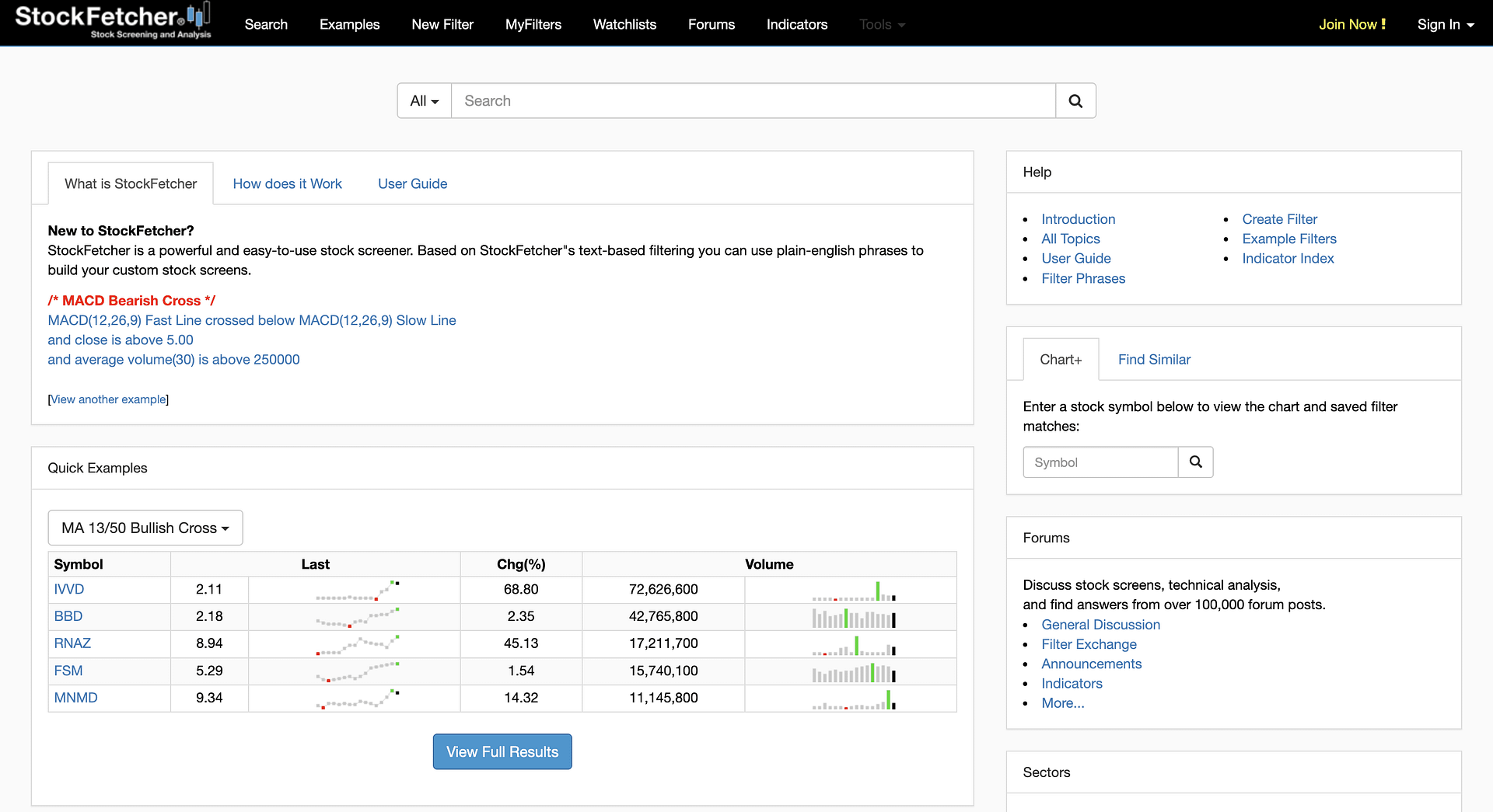 StockFetcher homepage.