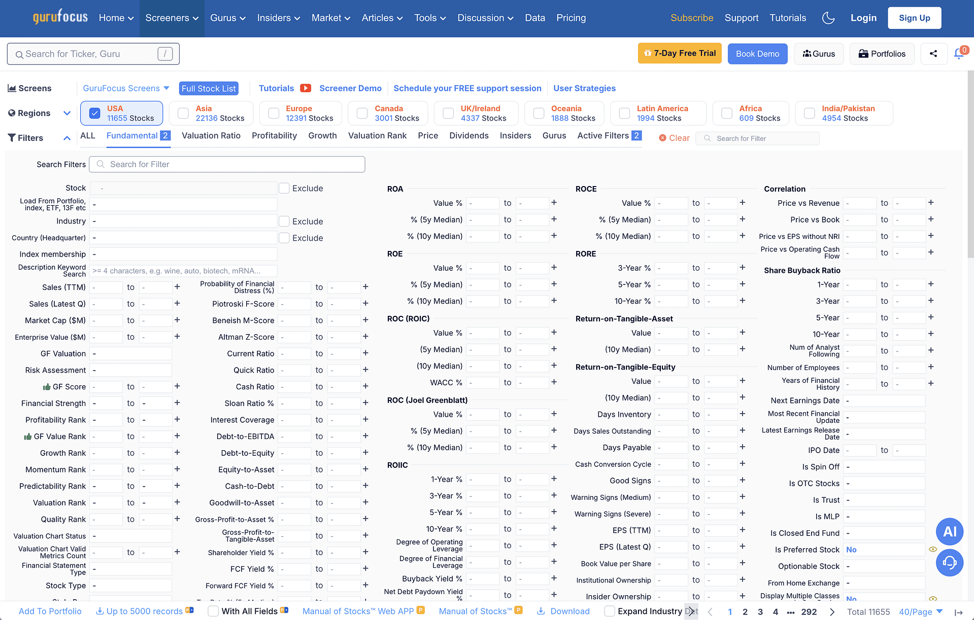 GuruFocus homepage.