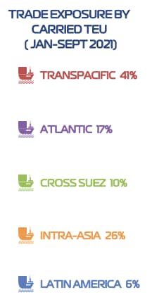 ZIM trade exposure by TEU