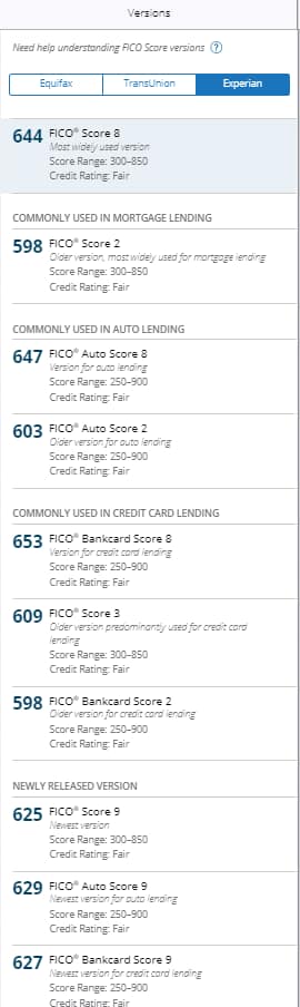 Experian FICO Scores