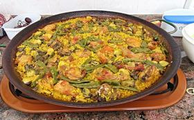 A huge platter of paella