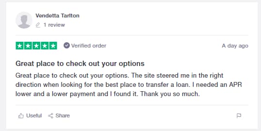 PersonalLoans.com positive customer review