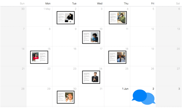 Calendar showing spaced practice and discussion