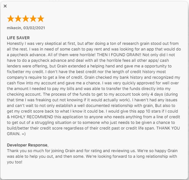 Grain positive customer review