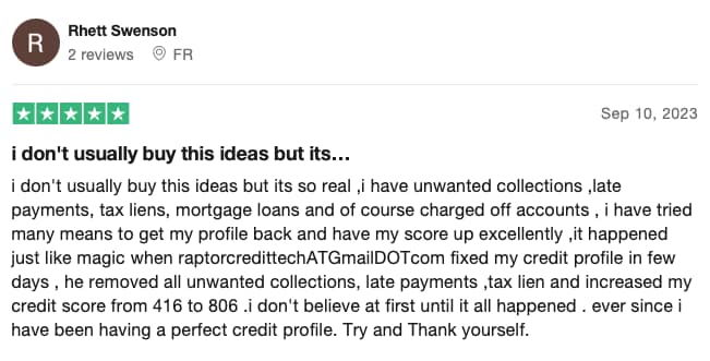 Positive customer review on Trustpilot