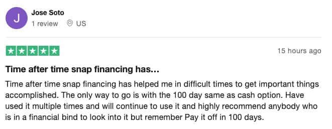 Snap Finance Trustpilot review 