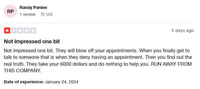 Optima Tax Relief: Negative Trustpilot Review