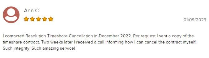 Resolution Timeshare Cancellation 5 star review
