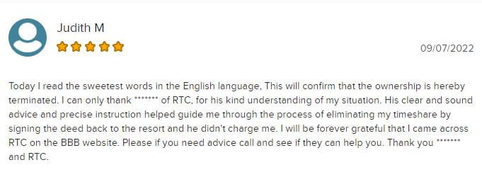 Resolution Timeshare Cancellation 5 star review