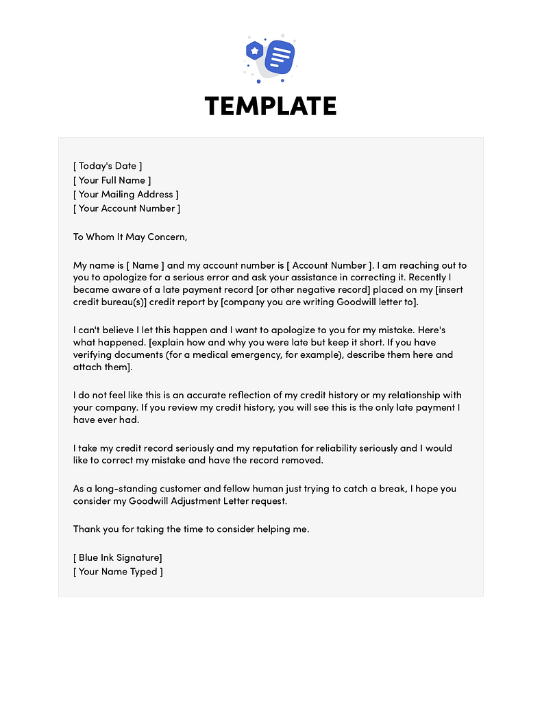 Goodwill adjustment letter template