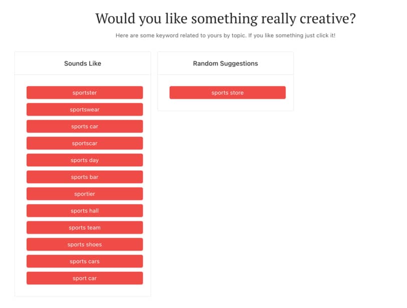 How to create an online store: DomainWheel creative keyword suggestions