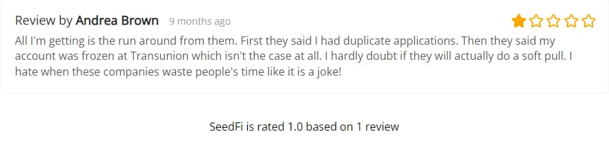 SeedFi negative customer review