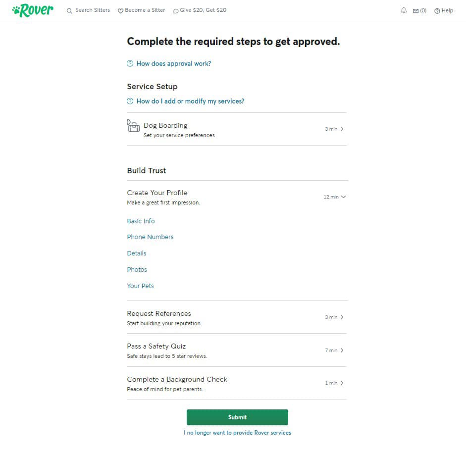 Sign up as a dog sitter on Rover - step 3