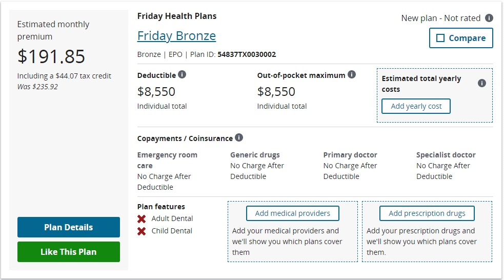 Sample health insurance plan