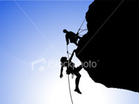 Climbers using rope
