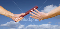 Baton being handed off during relay